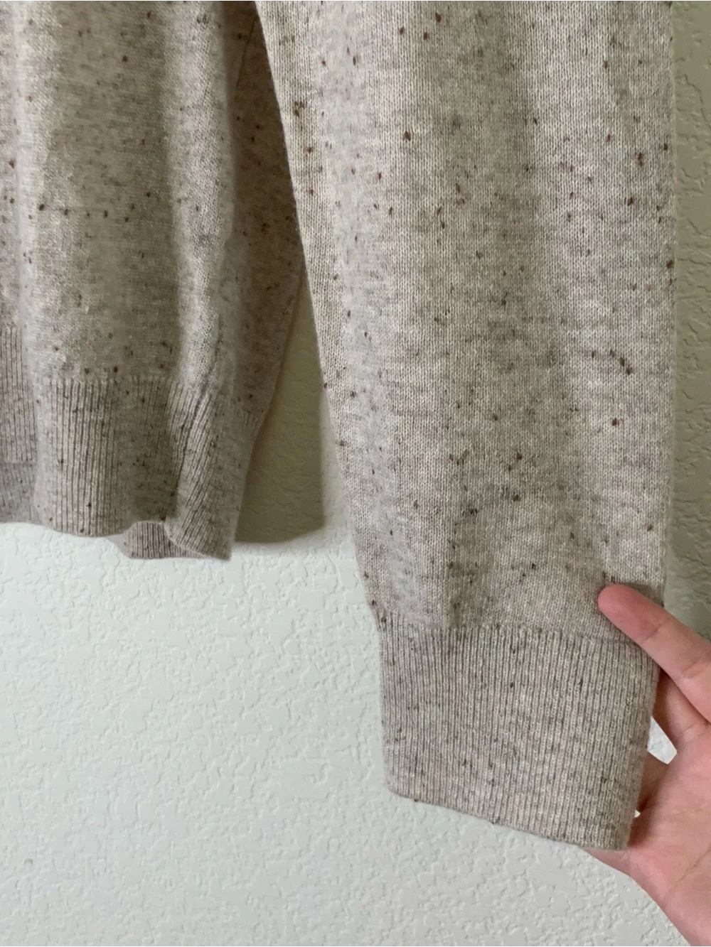 Nordstrom Mens 100% cashmere oatmeal donegal 1/4 zip up sweater L NWT
